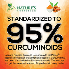 Nature's Nutrition opened capsule powder showing fine turmeric extract for potency