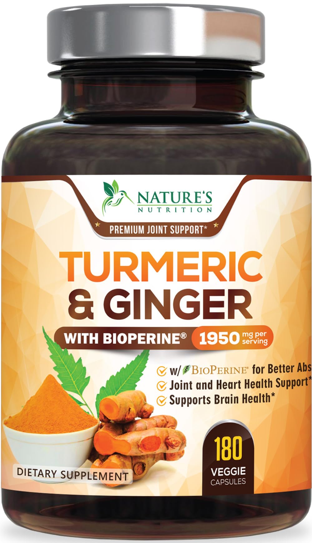 Nature's Nutrition front packaging showing product benefits and 180 capsules