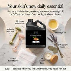 Naturevibe Botanicals pouring jojoba oil into hand for quick, non-greasy hydration