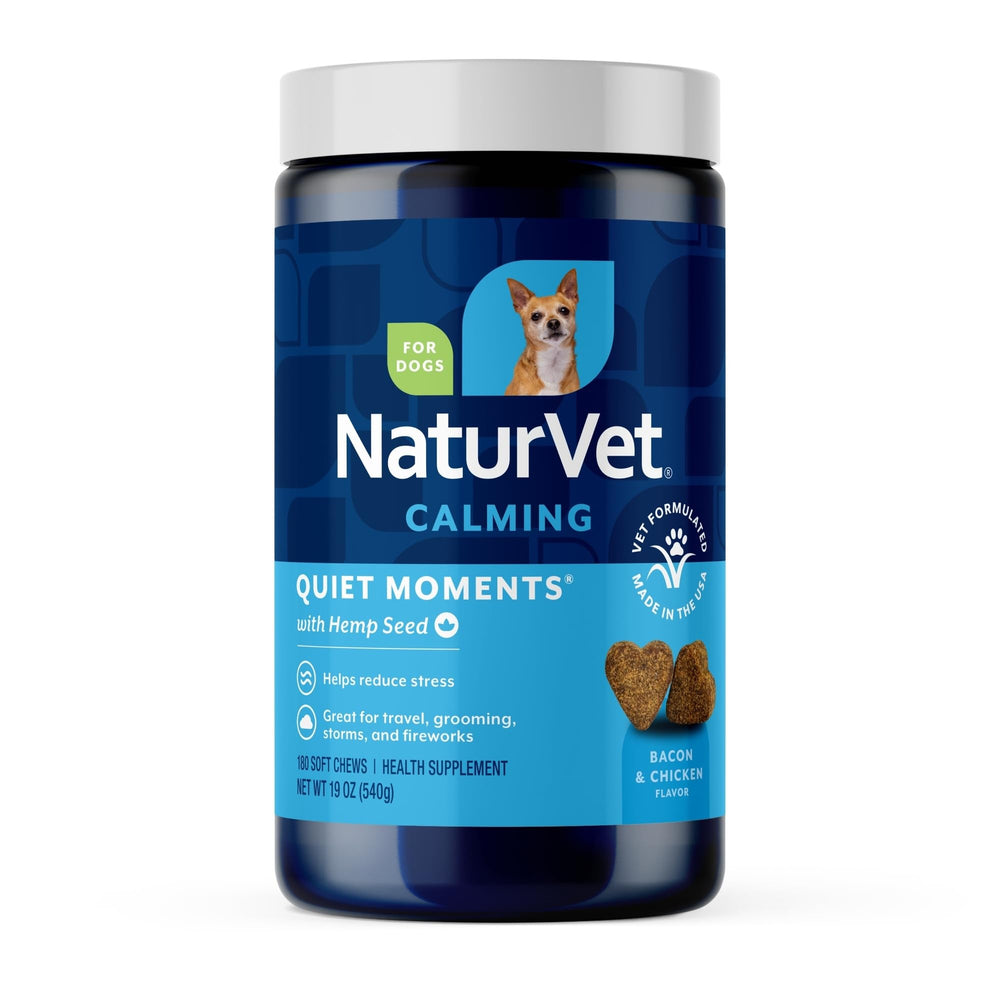 NaturVet jar front view showing calming soft chews and product count benefits