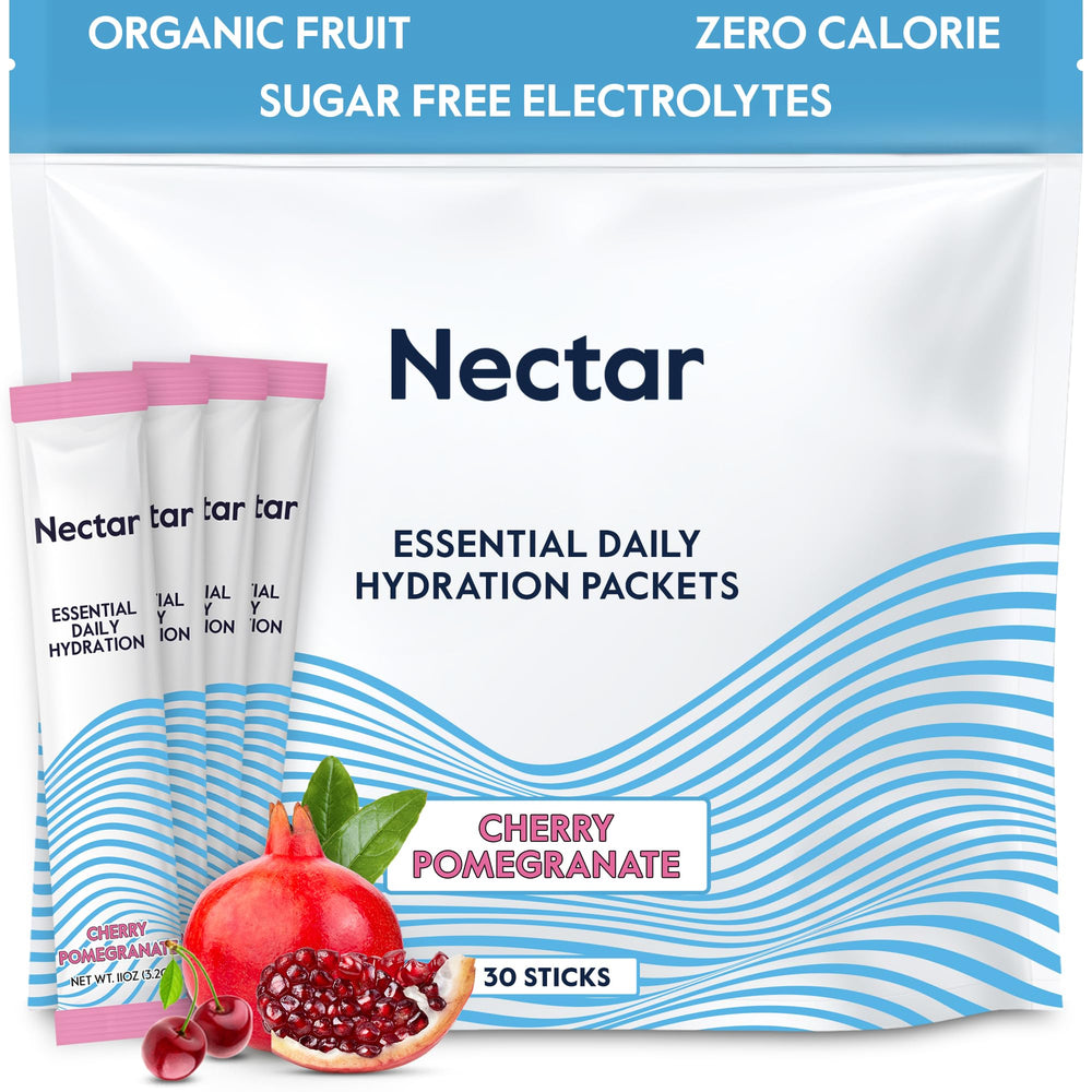 Nectar front packaging showing Cherry Pom 30 pack and benefits