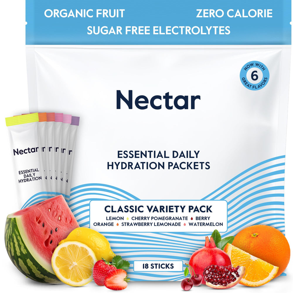 Nectar front packaging showing variety 18 pack and convenient single-serve benefit