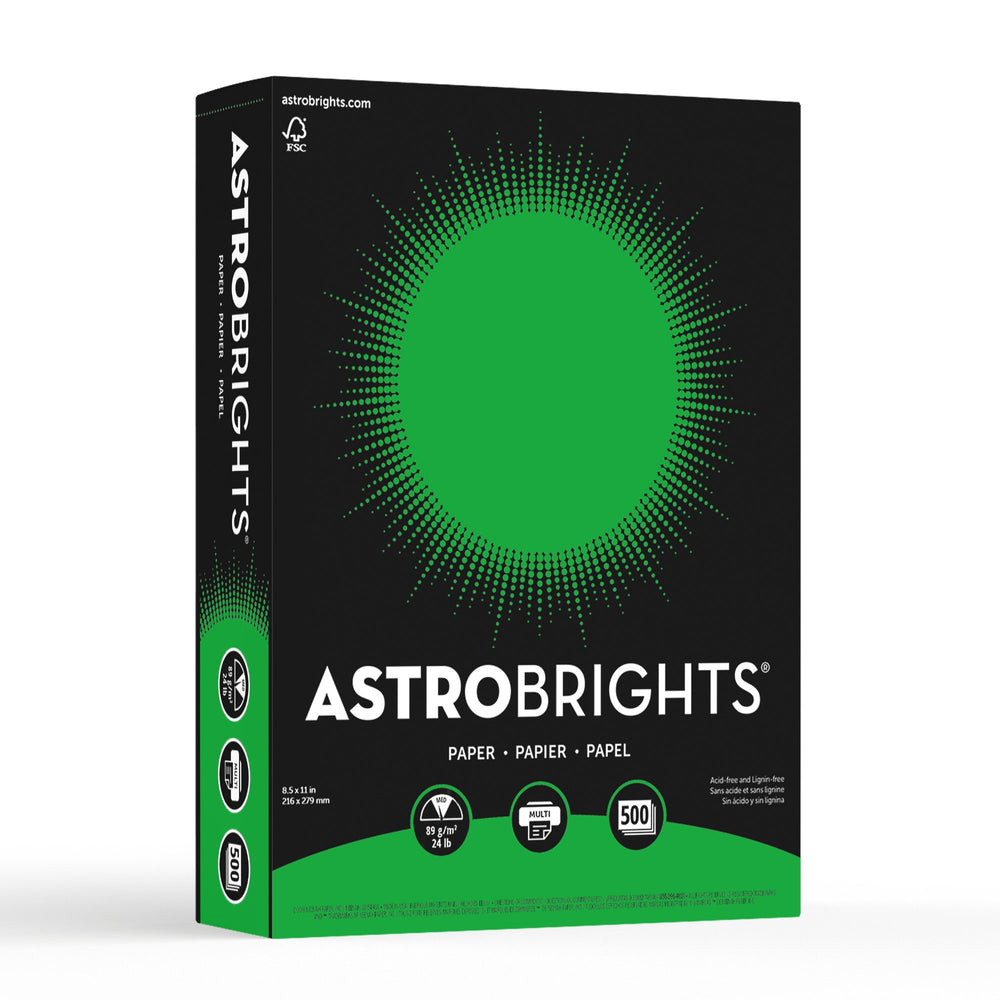 Neenah Astrobrights front pack showing gamma green vibrant sheet and brand