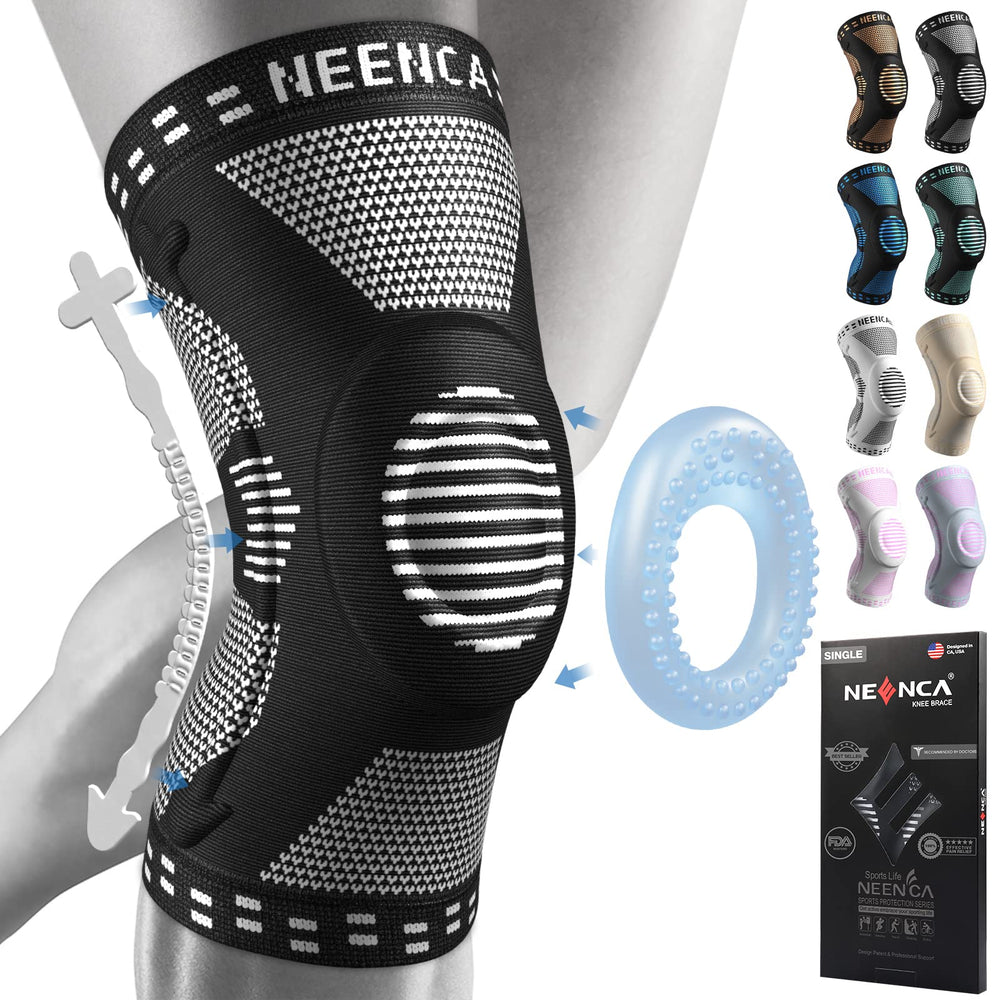 NEENCA knee brace front view showing stable fit and compression benefit