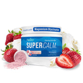 Nello front canister displaying strawberries & cream flavor and supplement facts