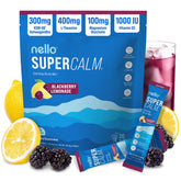 Nello Supercalm front packaging showing product details and Blackberry Lemonade flavor benefit
