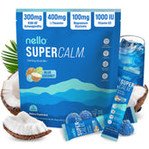 Nello SuperCalm front packet showing blue coconut flavor and calm support