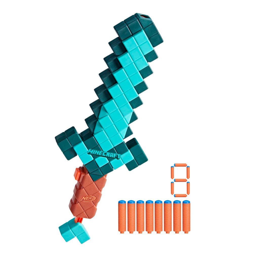 Nerf Diamond Sword front view showing pixelated design and play value