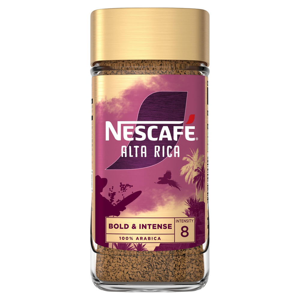Nescafe jar front view showing label and resealable cap for freshness