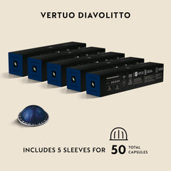 Hand holding several Nespresso Diavolitto pods demonstrating convenient portioning