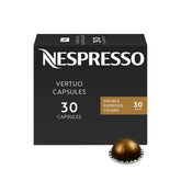 Nespresso Vertuo front packaging showing 30 capsules and benefits