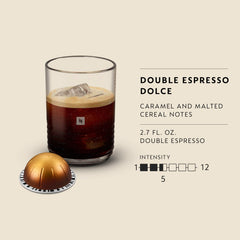 Nespresso Vertuo pouring double espresso shot showing crema and balanced flavor benefit