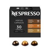 Nespresso Vertuo front packaging showing variety pack and convenience