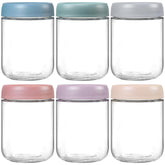 NETANY front view of six 16 oz glass jars for organized meal prep and storage