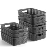 NETANY front view of eight gray baskets showing tidy storage and matching set