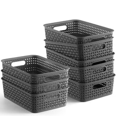 NETANY front view of eight gray baskets showing tidy storage and matching set