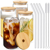 NETANY front view of four 16oz glass cups showing clarity and style benefit elegant serving