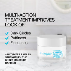 Neutrogena Hydro Boost eye cream ingredient visual showing hyaluronic acid and caffeine for refreshed eyes