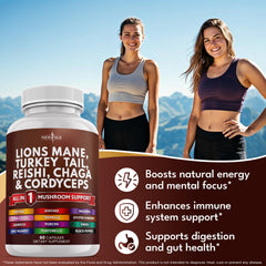 NEW AGE label close-up listing mushroom ingredients for transparency