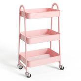 NEWBULIG front view pink cart showing three tiers and sturdy frame for versatile storage