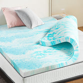 NEWBULIG full-size topper front view showing neat fit and instant comfort