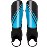 newox front view blue shin guards showing protective shell and easy fit
