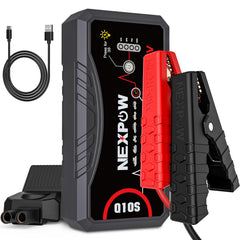 NEXPOW Q10S front view showing compact power bank and controls for reliable starts