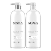Nexxus front packaging of shampoo and conditioner shows full-size duo for value