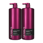 Nexxus front packaging showing 33.8 oz duo and quick color protection