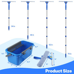 NICOFPHY fully assembled 76in stainless poles with squeegee for safe elevated window reach