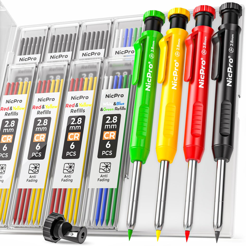 Nicpro front packaging showing four pencils and box for organized portability