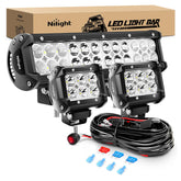 Nilight 72W 12-inch light bar front view showing bright wide beam for improved night driving