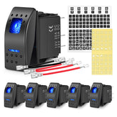 Nilight front view of blue rocker switches showing neat rows and clear on/off benefit