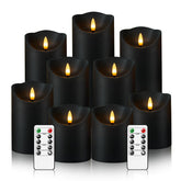 Nimiko front view set showing nine black LED candles and two remotes for instant ambiance