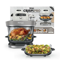 Ninja front angle view showing glass air fryer and sleek base benefit of clear monitoring