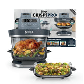 Ninja Crispi Pro front view on counter showing glass design and controls for clear cooking