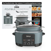 Ninja PossibleCooker PRO front view showing controls and sea salt gray finish for countertop efficiency