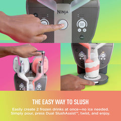 Ninja SLUSHi Twist twisting two flavors into a single pour showing layered presentation advantage