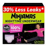 Ninjamas front packaging showing product name and benefits for overnight protection