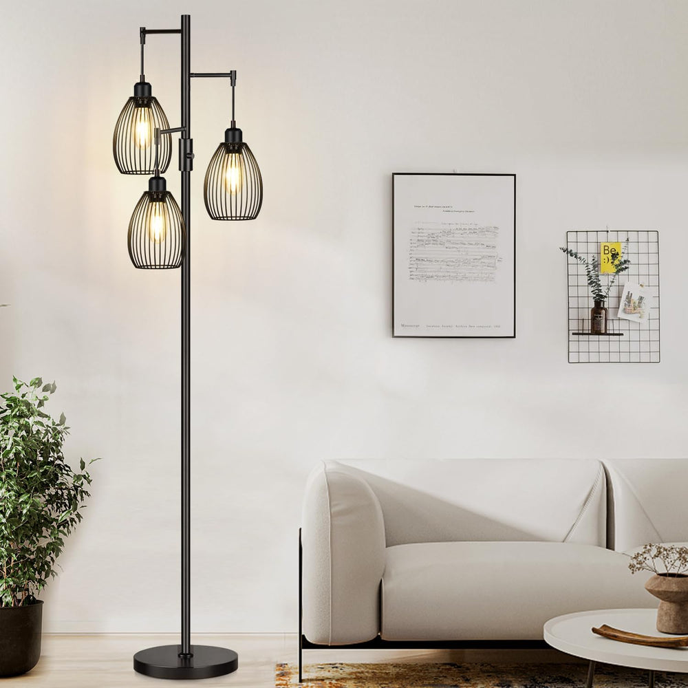 Nintiue front view showing three-bulb teardrop cage and warm glow for ambiance
