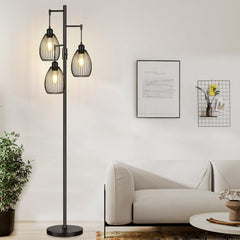 Nintiue front view showing three-bulb teardrop cage and warm glow for ambiance