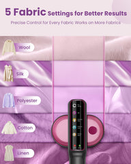 Nirrom steamer LED touch screen displaying fabric modes for precise control benefit