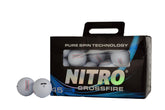 Nitro Crossfire front packaging showing 45 white balls and product branding for consistent play