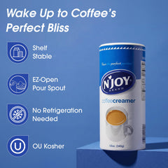 N'Joy powdered creamer texture close-up for fast-dissolving benefit