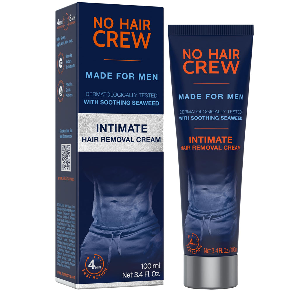 NO HAIR CREW front packaging showing the 100ml tube and benefits