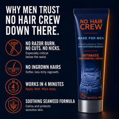 NO HAIR CREW tube close-up revealing product dispensing tip and label