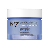 No7 front jar night cream showing label and benefits