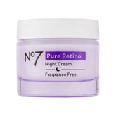 No7 jar front view showing product branding and nighttime skincare benefit