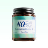 NOBS glass jar front view showing brand and eco packaging benefit