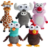 Nocciola front pack showing five squeaky critter toys and variety benefit